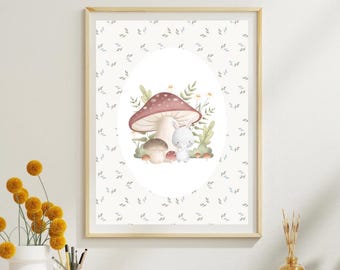 Woodland Toadstool Wall Print | Enchanting Nature Art | Whimsical Mushroom Decor for Nursery or Home