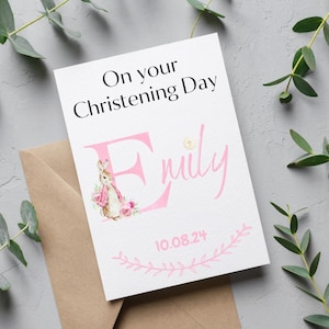 Personalised Christening Card, Granddaughter, Daughter, Niece, Goddaughter, Baptism Card, Confirmation, Peter Rabbit Theme Girl or Boy