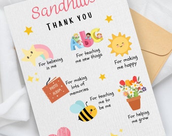 Personalised Thank You Nursery Teacher Card, Thank You Teacher, Card for Preschool Leaver