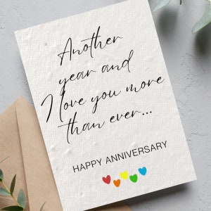 Another Year and I Love You Anniversary Card, LGBTQ, Lesbian, Gay, Same Sex Pride Day, Plantable Seed Card for Her
