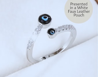 Evil Eye Protection Ring, Adjustable Open Ring, Dainty Gold Ring, Spiritual Jewellery Gift for Her, Lucky Charm Ring
