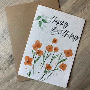 Happy Birthday Plantable Seed Card, Eco friendly Gift, Poppy Print Design Card, Card for Nan, Card for Mom, Remembrance Card
