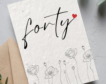 40th Birthday Card, Big 40 Birthday, Forty Birthday Card, Fortieth Birthday Gift, Card for Her, Sister, Friend Birthday