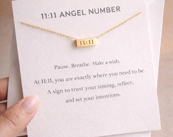 11:11 Angel Number Necklace Solid 925 Silver or Gold | Adjustable Chain | Luxury Spiritual Jewellery Gift for Her UK | Tarnish Free