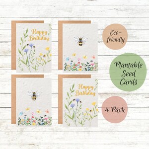 Pack of 4 Plantable Happy Birthday Cards ~ Greeting Cards ~ Card Packs Wildflower Seed Cards