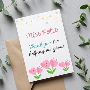 Personalised Thank You Nursery Teacher Card, Thank You Teacher, Card for Preschool Leaver, Nursery Teachers, Cute Flower Card