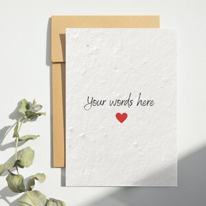 Personalised Valentines Day Card, Any Words, Romantic Valentines Card, Plantable Seed Cards, Heart Valentines Day Card for Husband or Wife
