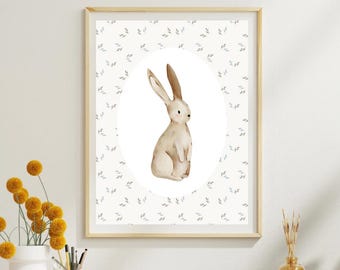 Woodland Sitting Bunny Wall Art Print | Cozy Forest Nursery Decor | Perfect for Children&#39;s Rooms | Nursery Decor | Cute Nursery Artwork