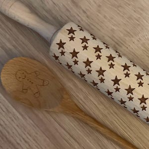 Engraved Rolling Pin with Stars, Wooden Cookie Roller, Baking Gift