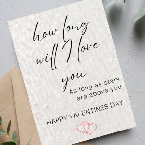 How Long Will I Love You Valentines Day Card, Wife Card, Plantable Seed Valentine, Girlfriend, Boyfriend Card, Love Birthday, Card for Her