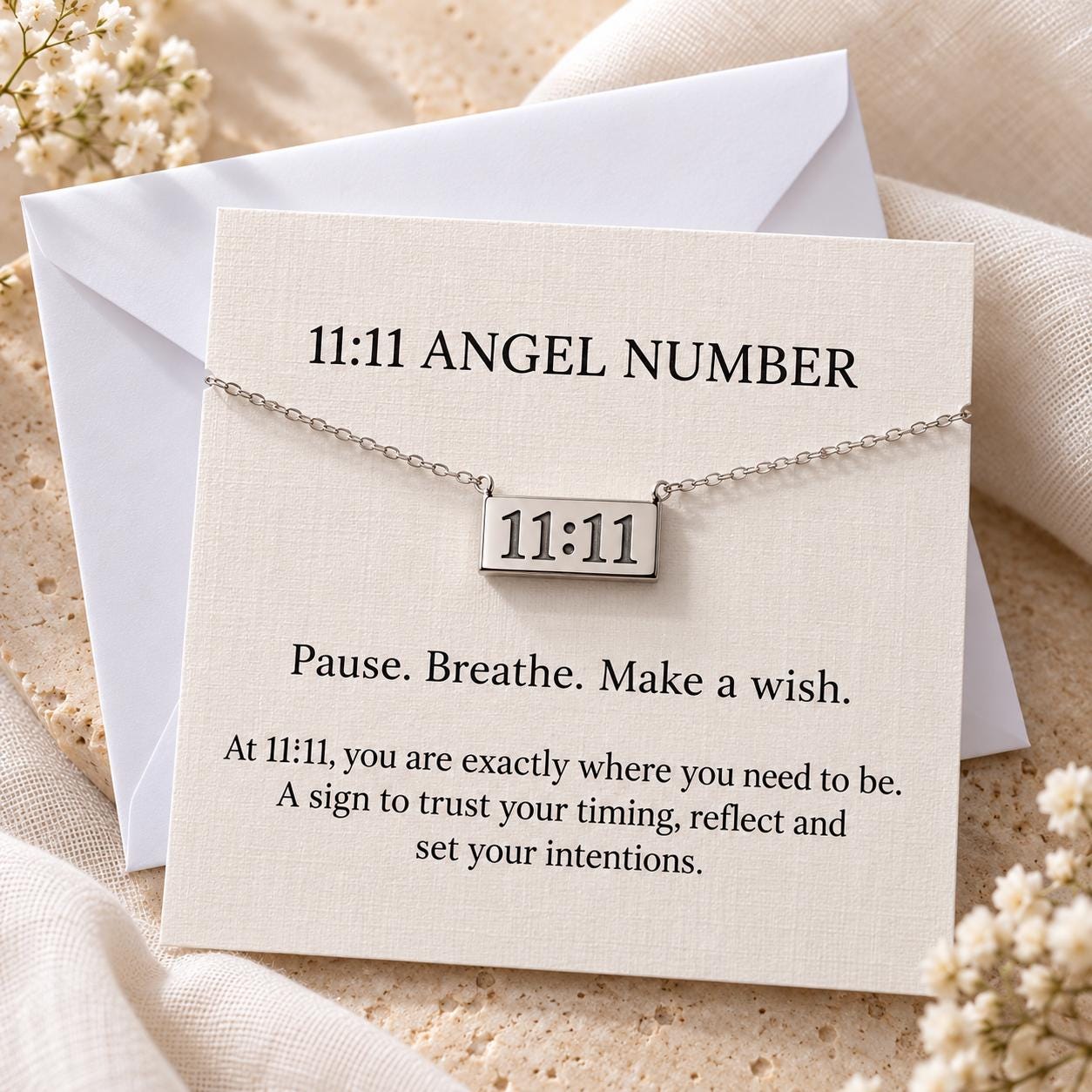 11:11 Angel Number Necklace on Gift Card, Gold or Silver Manifestation Jewellery