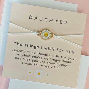 Daughter Birthday Gift, Poem Card with Daisy Friendship Bracelet – Thoughtful Gift, Includes White Envelope – Perfect Token of Love