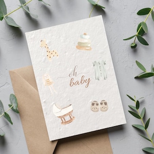 New Baby Girl Boy Plantable Seeded Card, Neutral Colour, Teddy Baby Card, Baby Shower Card, Congratulations Newborn Baby Card, New Baby Card