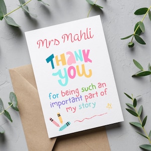Personalised Thank You Teacher Card, Thank You Teacher, Card for Preschool Leaver, Thanks Nursery Teachers, Important Part of my Story Card