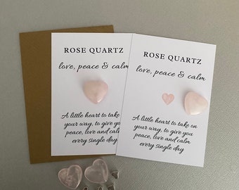 Rose Quartz Crystal Heart Keepsake, Get Well Soon Card, Gift of Love & Peace, Pick Me Up Gift, Thinking Of You Gift, Wellbeing Gift Card