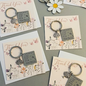 Teacher Keyring and Charm, Thank you for helping me grow Bag Charm on Cute Handmade Card, Thank you Teacher, Thank You Teacher Card