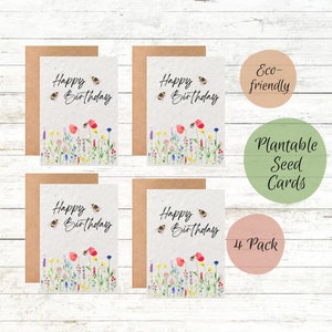 Pack of 4 Plantable Birthday Cards ~ Greeting Cards ~ Card Packs Wildflower Seed Cards ~ Mini and A6