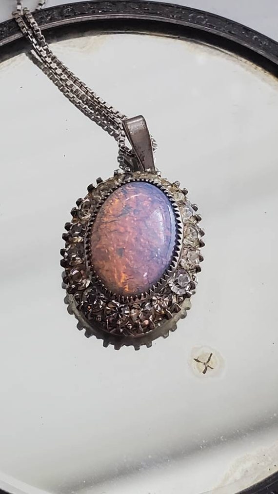 Vintage Faux Opal and Rhinstone Pendant