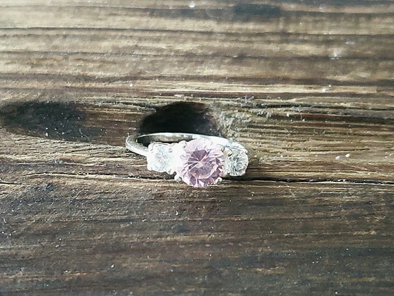 Vintage 1990's, 3 Stone, Pink Ice, Sterling Silve… - image 3