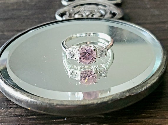 Vintage 1990's, 3 Stone, Pink Ice, Sterling Silve… - image 1