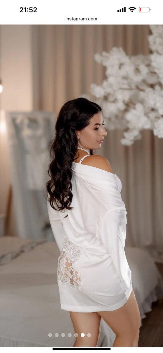 ivory satin dressing gown Ivory Satin Bridal Robe - Lace Back Kimono