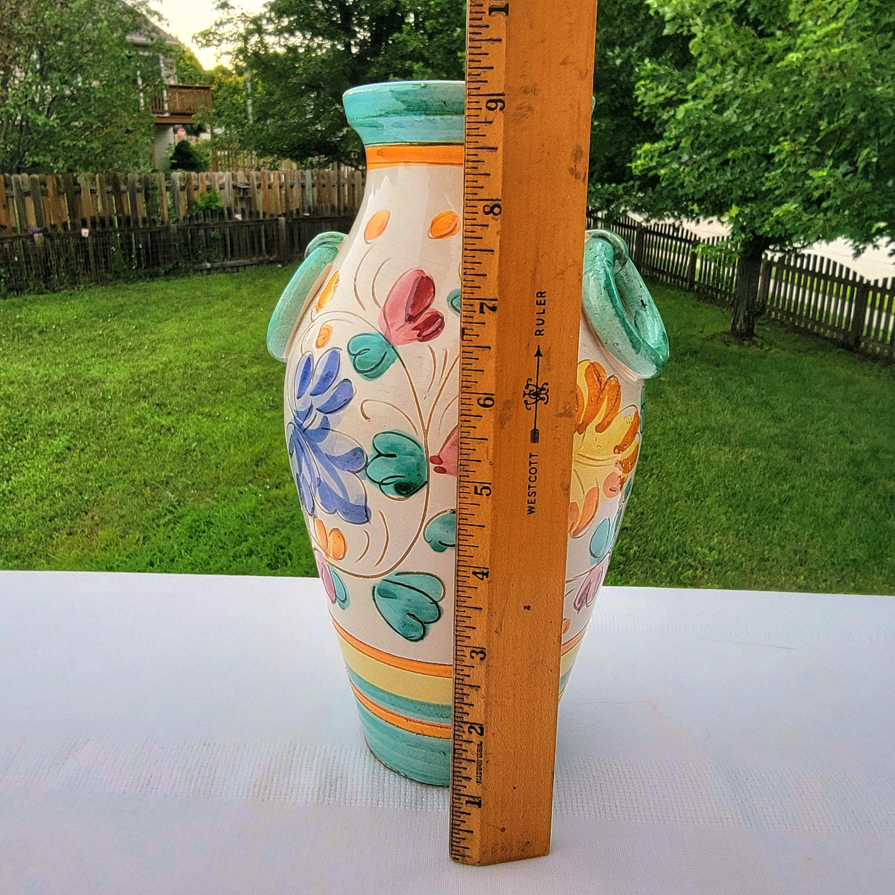 Vintage Italian Hand-painted Floral Vase: Red Clay Mojalica