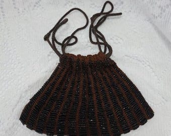 Antique Beaded Reticule Drawstring Formal Evening Bag / Chatelaine Handbag