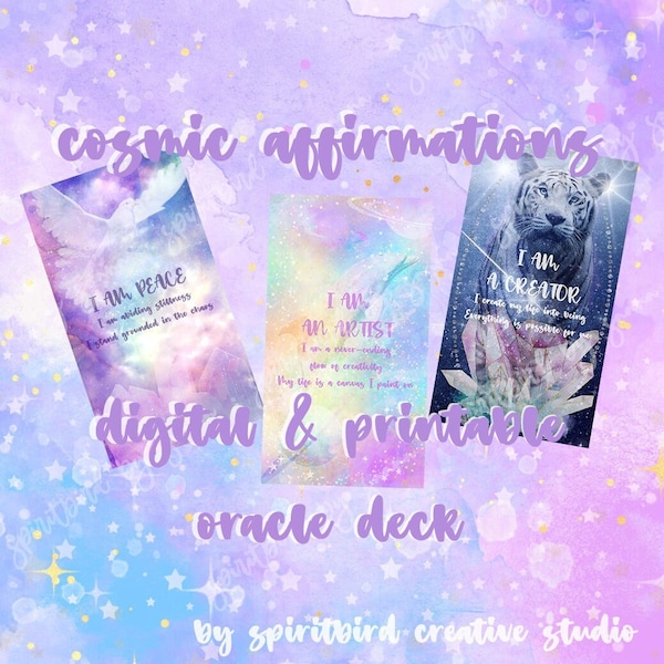 Cosmic Affirmations, Digital Oracle, Spirit Animal Oracle, Printable Oracle, Affirmations Oracle, Phone Screensaver, Phone Wallpaper