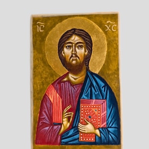 JESUS CHRISTUS PANTOKRATOR Ikone - Handgemalte Eitempera orthodoxe christliche Ikone auf Holz