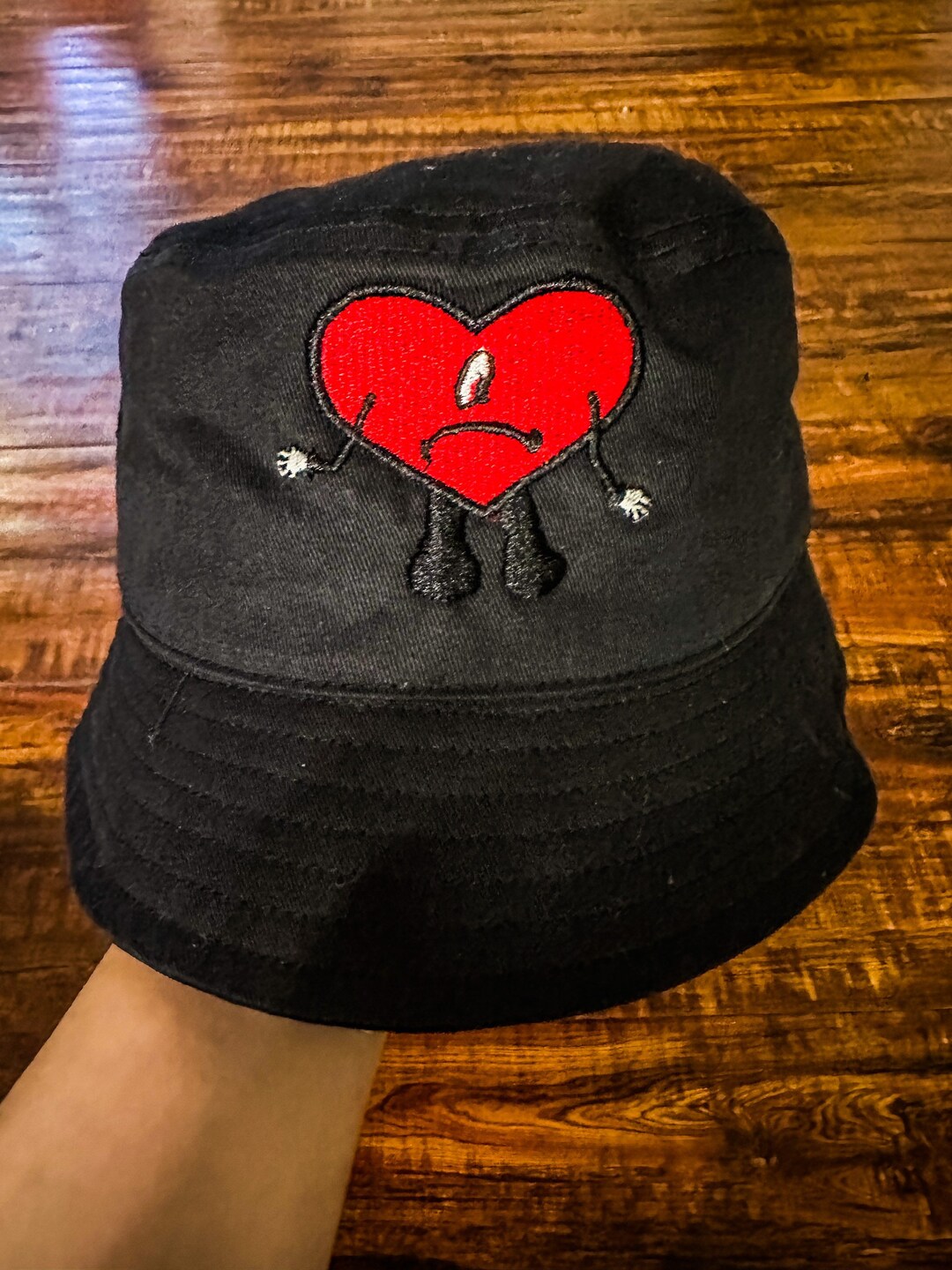 Bad Bunny Black Bucket Hat Heart Etsy