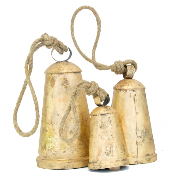 Set of 3 Shabby Chic Country Style Rustic Metal Hanging Giant Cow Bells. Christmas Hanging Cone Bells !!