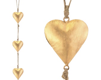 Vintage Metal Heart Wall Art - 3D Sign with Hanging Love Symbol | Rustic Farmhouse Décor | Golden Antique Finish | 27 Inches | Christmas