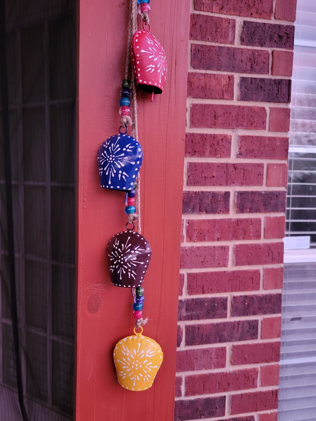 Handmade Hand Painted Hanging Bells Set Multicolor Festive Décor