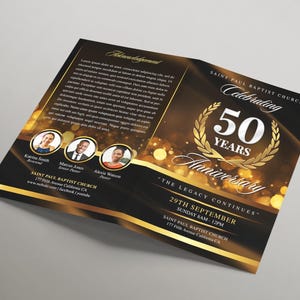 Church Anniversary Program | Pastor Appreciation Program | Pastoral Anniversary Event | Black & Gold | DIY Canva Church Program Template