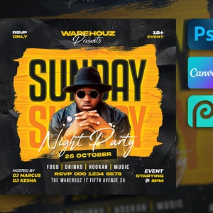 Club Flyer Template For Canva, Photoshop, DIY Event Flyer, Party Flyer, Club DJ Party Invite for Social Media, Instagram, Facebook