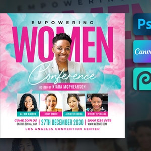 Vrouwenconferentieflyer voor Canva en Photoshop. Flyer voor vrouwenemancipatie, flyer voor vrouwenevenement, flyer voor vrouwenkerk, uitnodiging voor evenement, Instagram