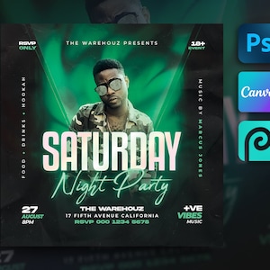 Club Flyer Template For Canva, Photoshop, DIY Event Flyer, Party Flyer, Digital Birthday Flyer, DJ Party Invite for Social Media, Instagram