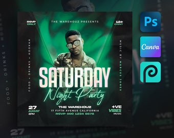 Club Flyer Template For Canva, Photoshop, DIY Event Flyer, Party Flyer, Digital Birthday Flyer, DJ Party Invite for Social Media, Instagram