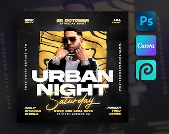 Club Party Flyer Template For Canva, Photoshop, DIY Event Flyer, Party Flyer, Club DJ Party Invite for Social Media, Instagram, Facebook