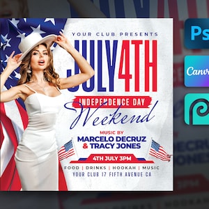 Independence Day Party Flyer, 4th July Flyer Template for Canva, Photoshop | DIY Veterans Day Flyer, Memorial Day Flyer, Social Media Invite