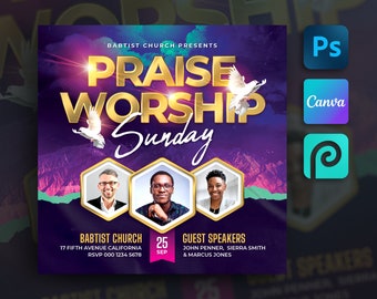 Church Flyer Template For Canva & Photoshop. DIY Church Conference Flyer, Church Service Flyer, Poster, Social Media, Instagram, Facebook