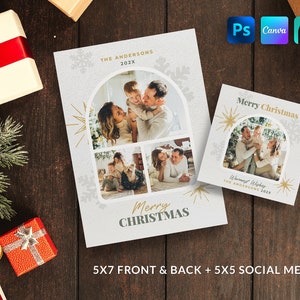 Modelo de cartão de foto de Natal para Canva e Photoshop, colagem de fotos de Natal DIY, colagem de fotos de cartão de Natal, mídia social, Instagram