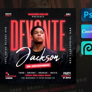 Club Party Flyer Template For Canva, Photoshop, DIY Event Flyer, Party Flyer, Club DJ Party Invite for Social Media, Instagram, Facebook
