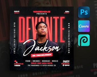 Club Party Flyer Template For Canva, Photoshop, DIY Event Flyer, Party Flyer, Club DJ Party Invite for Social Media, Instagram, Facebook