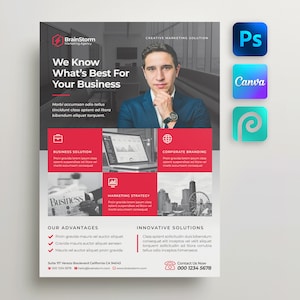 Szablon ulotki korporacyjnej dla Canva i Photoshop. Ulotka biznesowa DIY, ulotka korporacyjna, plakat na wydarzenie, ulotka, newsletter
