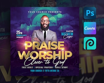 Church Flyer Template For Canva & Photoshop. DIY Church Conference Flyer, Church Service Flyer, Poster, Social Media, Instagram, Facebook