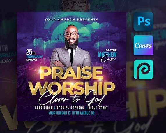 Church Flyer Template For Canva & Photoshop. DIY Church Conference Flyer, Church Service Flyer, Poster, Social Media, Instagram, Facebook