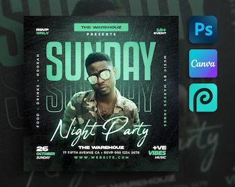 Plantilla de folleto de fiesta de club para Canva, Photoshop, folleto de evento de bricolaje, folleto de fiesta, invitación de fiesta de DJ de club para redes sociales, Instagram, Facebook