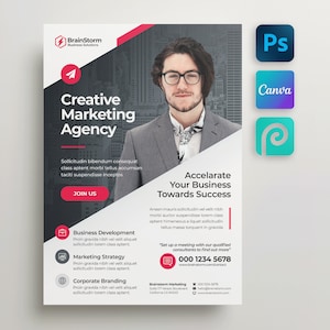 Szablon ulotki korporacyjnej dla Canva i Photoshop. Ulotka biznesowa DIY, ulotka korporacyjna, plakat na wydarzenie, ulotka, newsletter