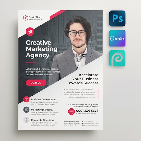 Corporate Business Flyer Template For Canva & Photoshop. DIY Business Flyer, Corporate Flyer, Event Poster, Leaflet, Newsletter